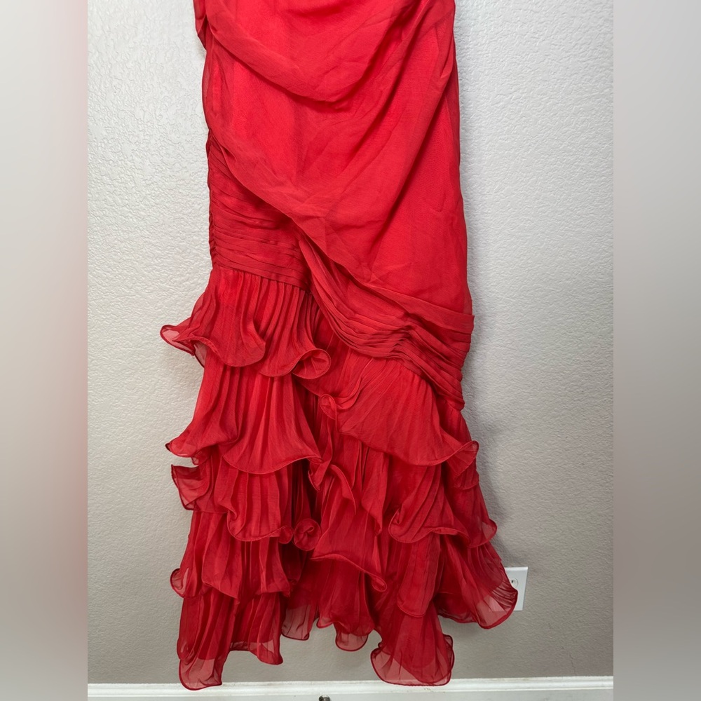 One-Shoulder Coral Ruffle Gown - Picture 14 of 14